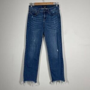 Judy Blue Relaxed Straight Fit Jeans Womens 7/28 Mid Rise Frayed DK Denim JB8293